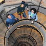 Gabriella and Daniel on a staircase at the Lighthouse in Glasgow